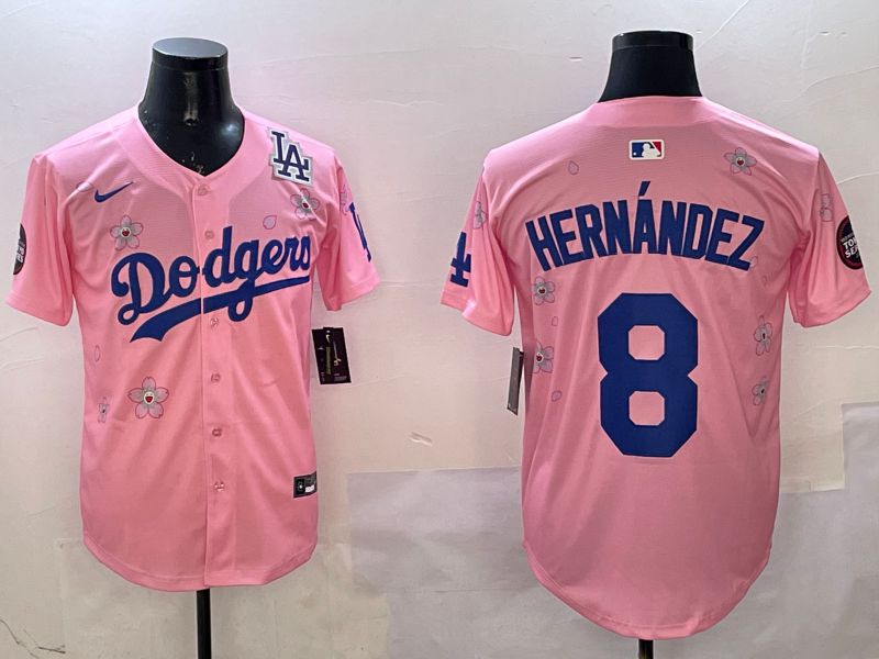 Men Los Angeles Dodgers #8 Hernandez Pink Sakura Edition 2025 Nike MLB Jersey style 5->los angeles dodgers->MLB Jersey